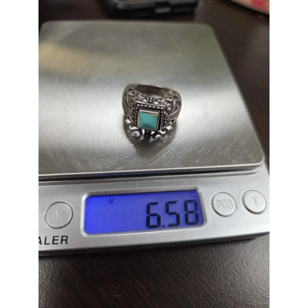 Vintage Native American Sterling Silver Inlaid Turquoise Coral Ring Size‎ 7